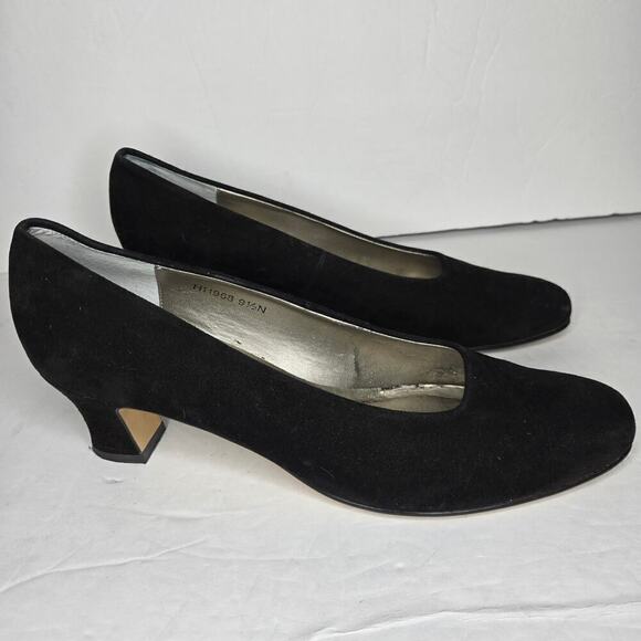 Ros Hommerson Women's Black Suede Square-Toe Heels - Size 9.5N - Picture 1 of 12